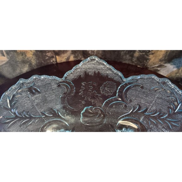 Vtg Jeanette Glass LOMBARDI Footed Starlight Blue Glass Centerpiece Fruit Bowl - Picture 6 of 11